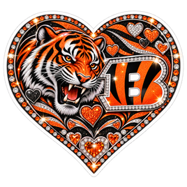 Bengals Jeweled Heart - Cincinnati Bengals NFL Sticker - waterproof vinyl decal
