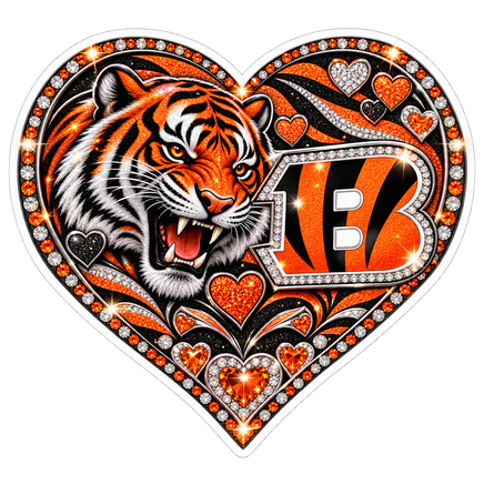 Bengals Jeweled Heart - Cincinnati Bengals NFL Sticker - waterproof vinyl decal