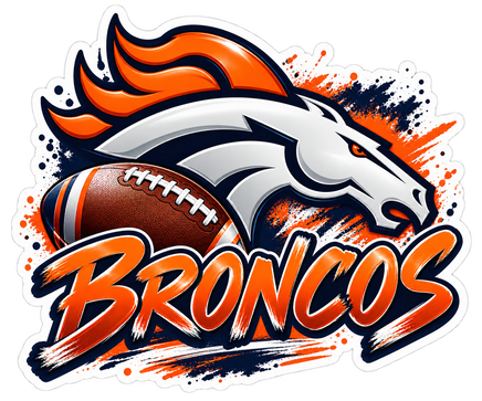 Broncos Football Splash Script - Denver Broncos NFL Sticker - waterproof vinyl decal