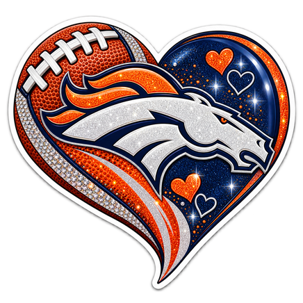 Broncos Glitter Heart - Denver Broncos NFL Sticker - waterproof vinyl decal