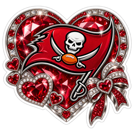 Bucs Ruby Heart - Tampa Bay Buccaneers NFL Sticker - waterproof vinyl decal