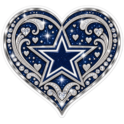 Cowboys Diamond Star Heart - Dallas Cowboys NFL Sticker - waterproof vinyl decal