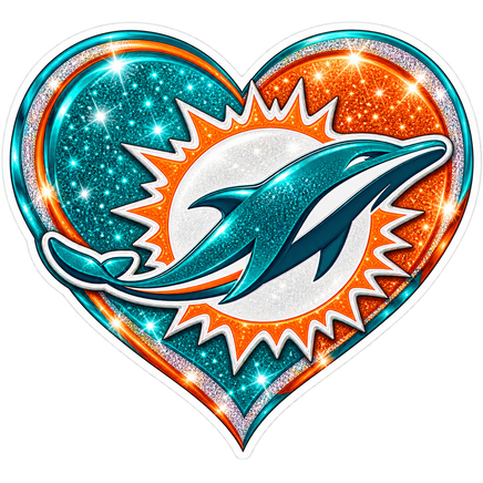 Dolphins Glitter Heart - Miami Dolphins NFL Sticker - waterproof vinyl decal