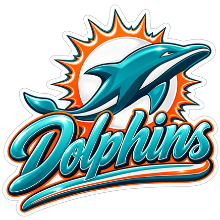 Dolphins Sunburst Script - Miami Dolphins NFL Sticker - waterproof vinyl decal