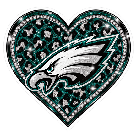 Eagles Glitter Leopard Heart - Philadelphia Eagles NFL Sticker - waterproof vinyl decal