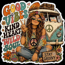 Good vibes kind heart wild soul hippie girl and van sticker