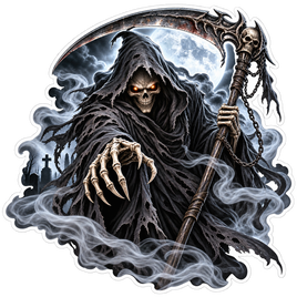 Grim Reaper Graveyard Moon - Halloween Sticker - waterproof vinyl decal