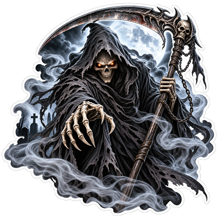 Grim Reaper Graveyard Moon - Halloween Sticker - waterproof vinyl decal