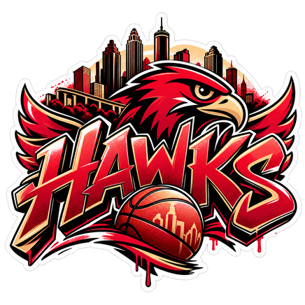 Hawks Graffiti Skyline - Atlanta Hawks NBA Sticker - waterproof vinyl decal