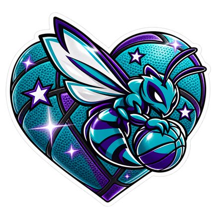 Hornets Basketball Heart - Charlotte Hornets NBA Sticker - waterproof vinyl decal