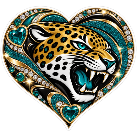 Jaguars Jeweled Heart - Jacksonville Jaguars NFL Sticker - waterproof vinyl decal