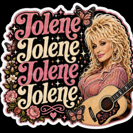 Jolene Jolene Jolene sticker with Dolly Parton and guitar