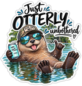 Just otterly unbothered otter floating in a river with sunglasses sticker