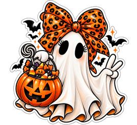 Leopard Bow Ghost with Lollipop - Halloween Sticker - waterproof vinyl decal