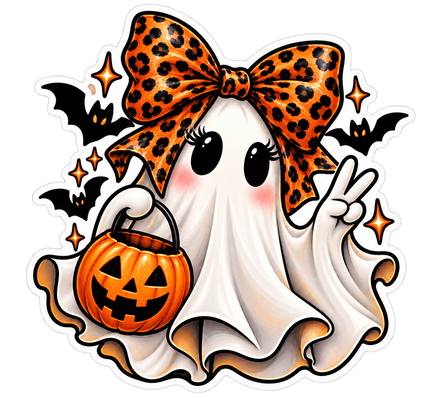 Leopard Bow Ghost Peace Sign - Halloween Sticker - waterproof vinyl decal