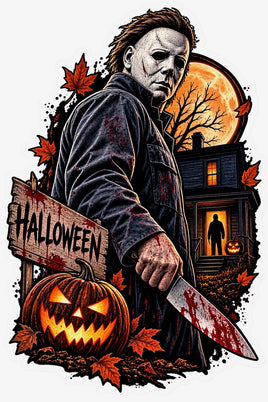 Michael Myers with knife and jack-o-lantern Halloween sticker