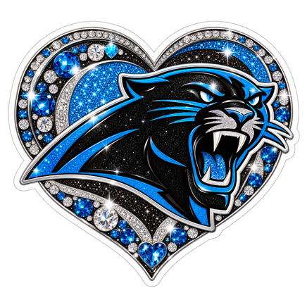 Panthers Jeweled Heart - Carolina Panthers NFL Sticker - waterproof vinyl decal