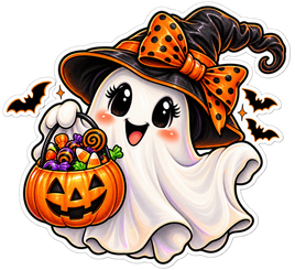 Polka Dot Witch Hat Ghost - Halloween Sticker - waterproof vinyl decal