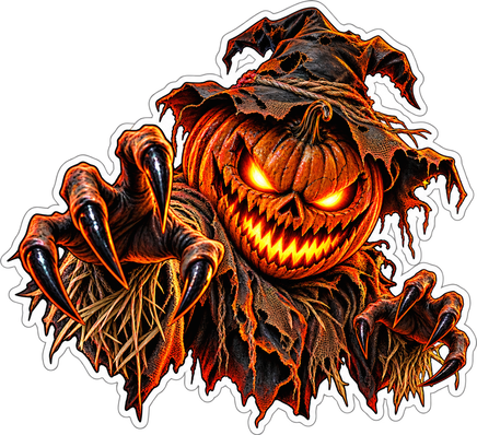 Pumpkin Head Scarecrow - Halloween Sticker - waterproof vinyl decal