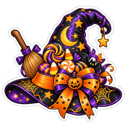 Witch Hat and Candy Corn - Halloween Sticker - waterproof vinyl decal